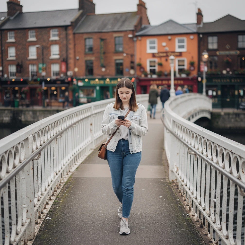 Polska studentka na wymianie w Dublinie, most Ha'penny nad rzeką Liffey